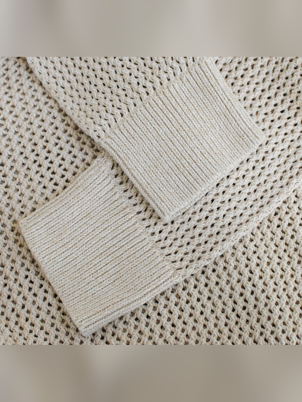 Everlane Mesh Soft Cotton Crew Neck Sweater Tan Beige Open Knit Size L Fisherman - Picture 7 of 10